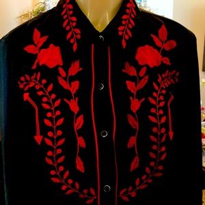 Roper Western Shirt Black with Red Embroidery XL